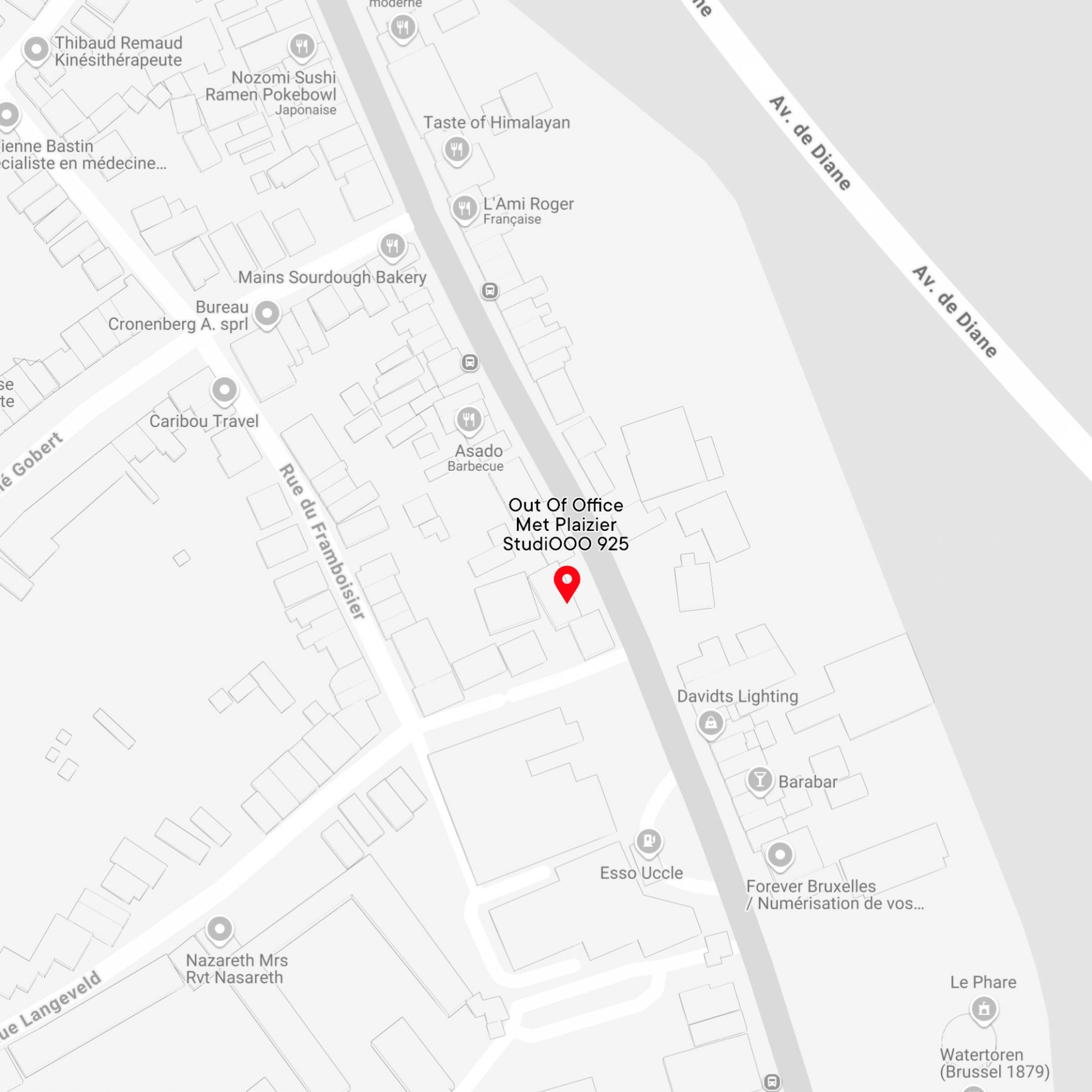 A map showing the location of studiOOO 925 at Chaussée de Waterloo 925 - 1180 Uccle.